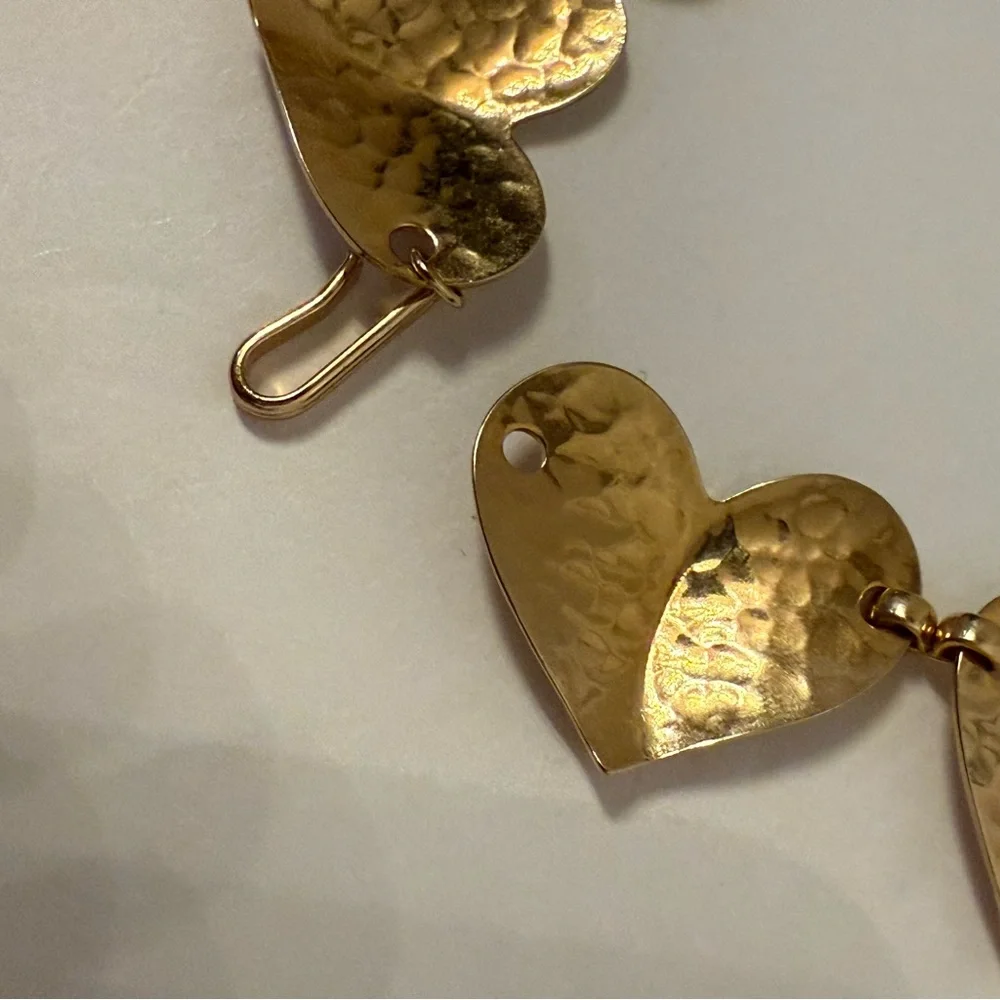 VINTAGE NECKLACE GOLD TONE HAMMERED HEART LINKS 29.5”